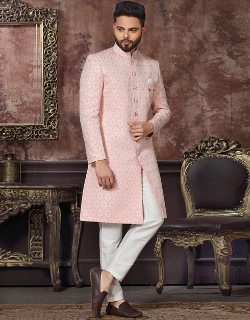 Light Peach Pink Kurta Jacquard Pant