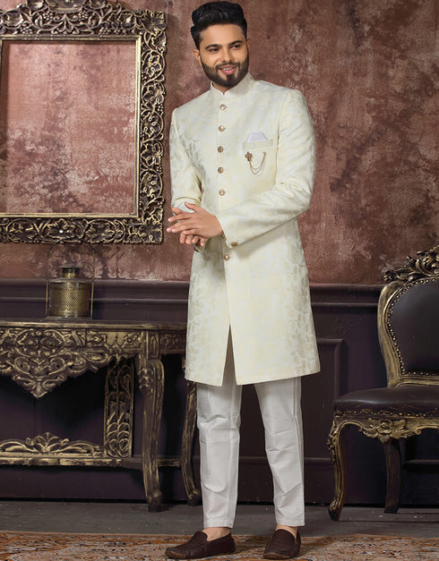 Off White Kurta Jacquard Pant