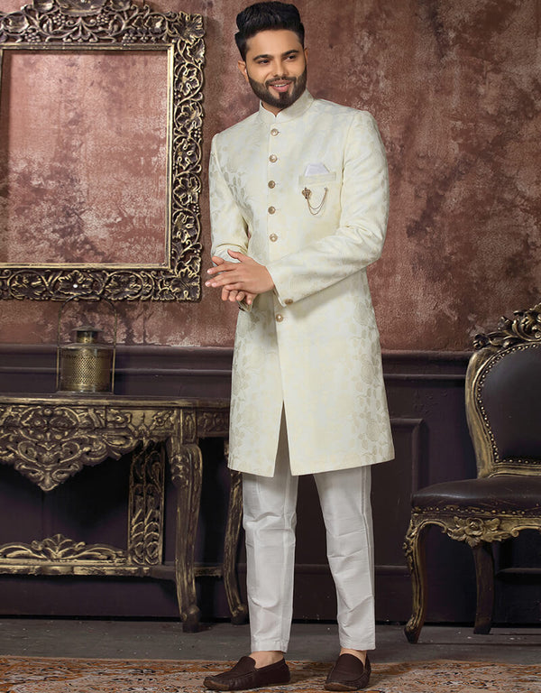 Off White Kurta Jacquard Pant