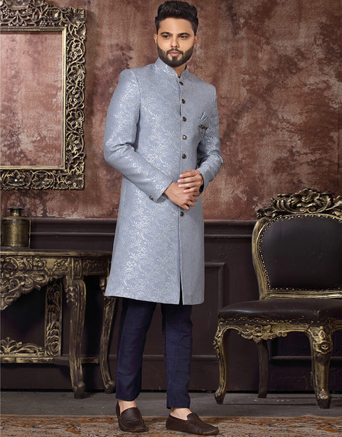 Blue Kurta Jacquard Pant