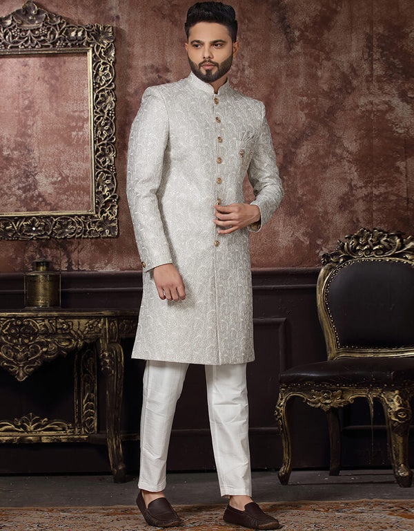 Off White Kurta Jacquard Pant