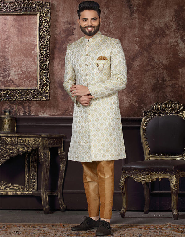 Off White Kurta Jacquard Pant