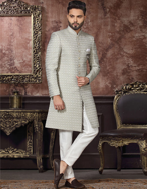 Off White Kurta Jacquard Pant