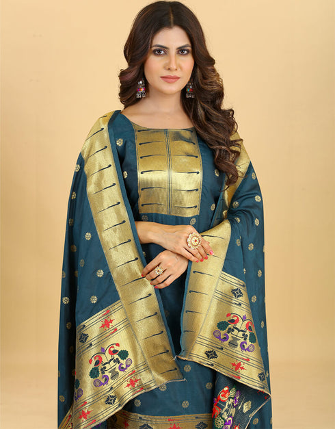 Teal Pure Soft Silk Pant Straight Closure View