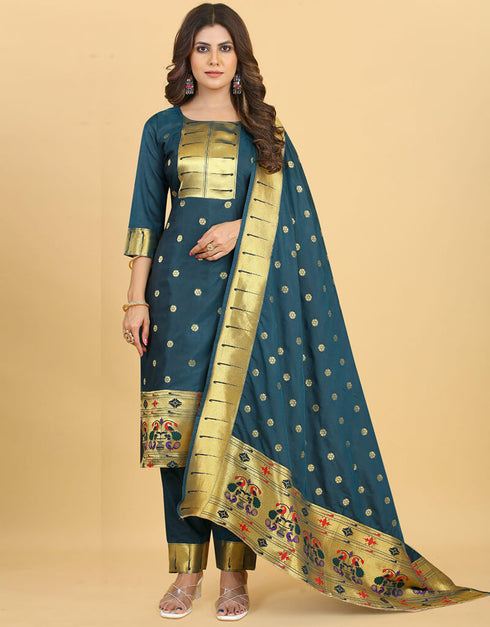 Teal Pure Soft Silk Pant Straight Back View