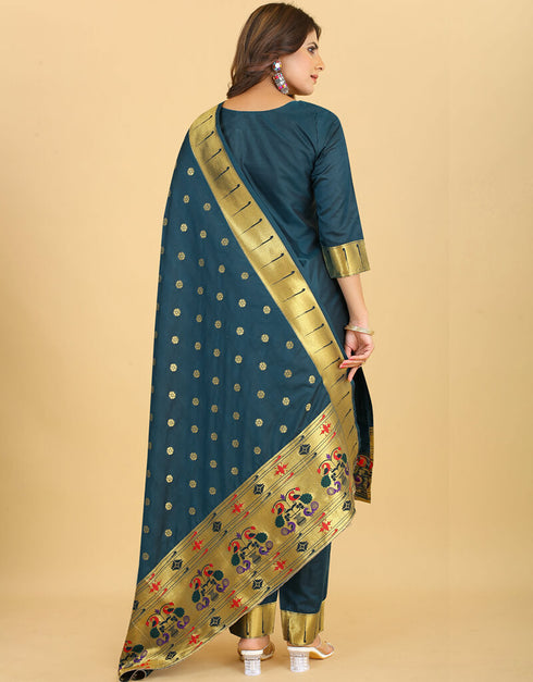 Teal Pure Soft Silk Pant Straight Salwar Kameez