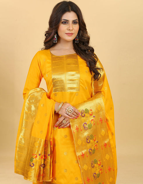 Mustard Pure Soft Silk Pant Straight Closure View