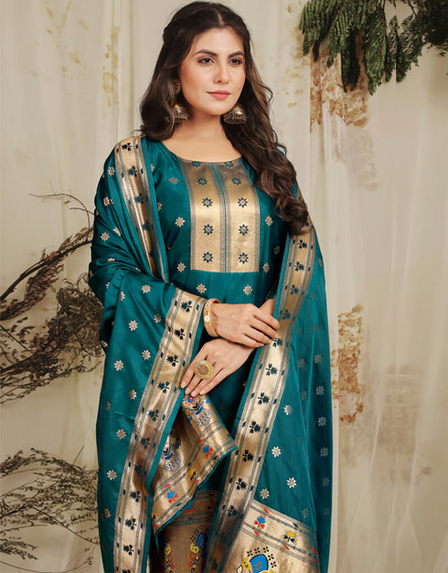 Teal Pure Soft Silk Pant Straight Closure View