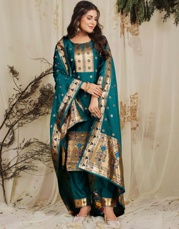 Teal Pure Soft Silk Pant Straight