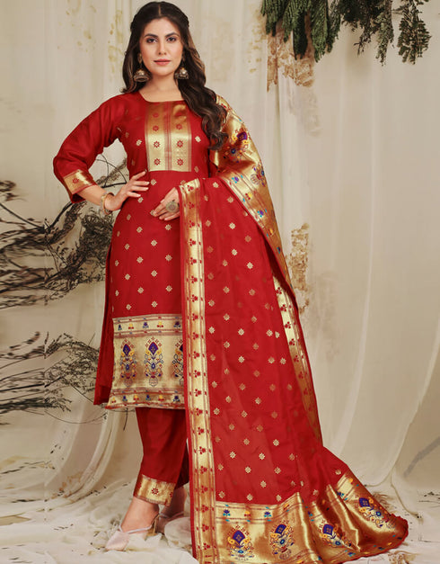 Red Pure Soft Silk Pant Straight