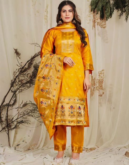 Yellow Pure Soft Silk Pant Straight Back View
