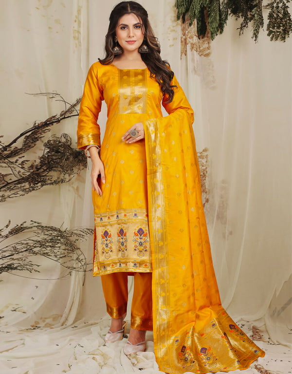 Yellow Pure Soft Silk Pant Straight