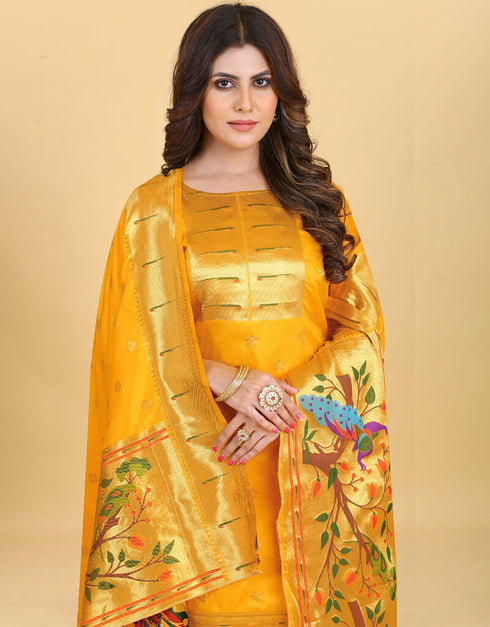 Yellow Pure Soft Silk Pant Straight Closure View