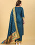 Teal Pure Soft Silk Pant Straight Salwar Kameez