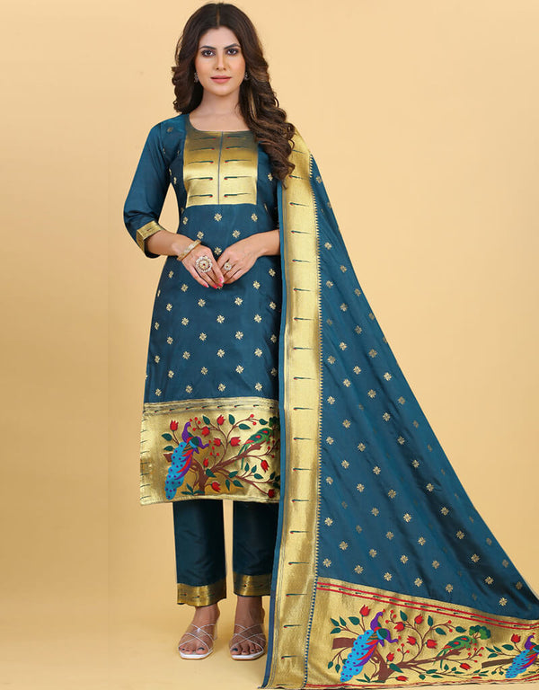 Teal Pure Soft Silk Pant Straight