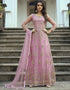 Greyish Pink Heavy Butterfly Net Pant Anarkali