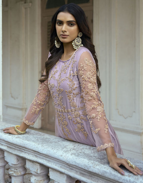 Rose Quartz Heavy Butterfly Net Pant Anarkali Closure View