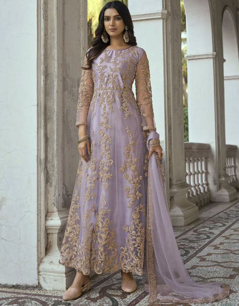 Rose Quartz Heavy Butterfly Net Pant Anarkali