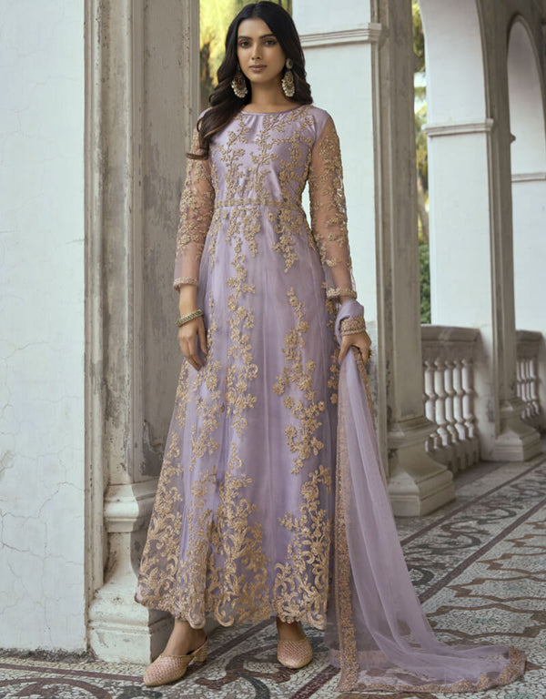 Rose Quartz Heavy Butterfly Net Pant Anarkali