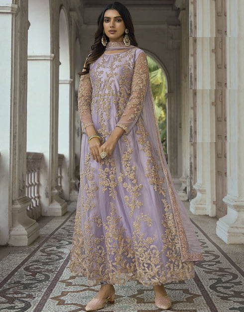 Rose Quartz Heavy Butterfly Net Pant Anarkali