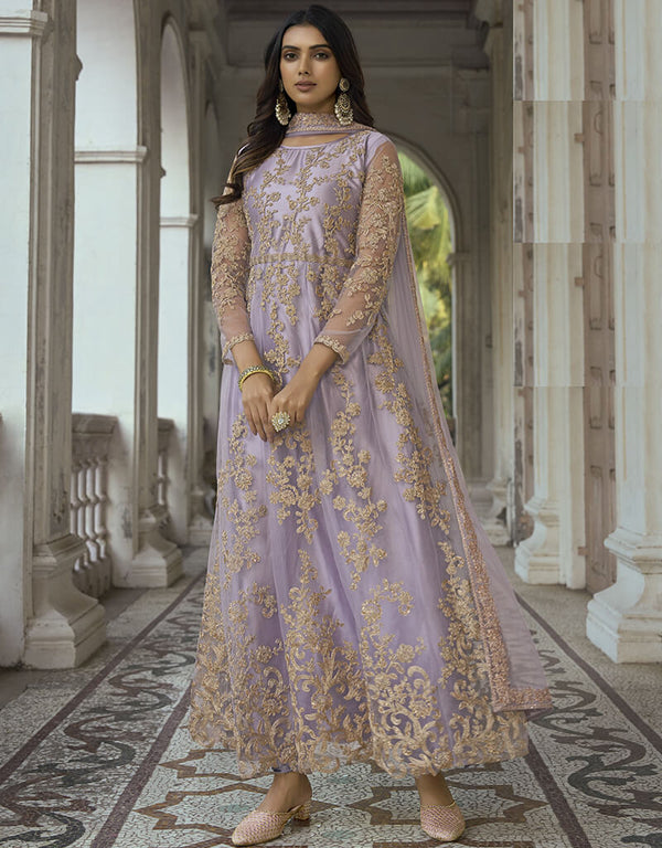 Rose Quartz Heavy Butterfly Net Pant Anarkali