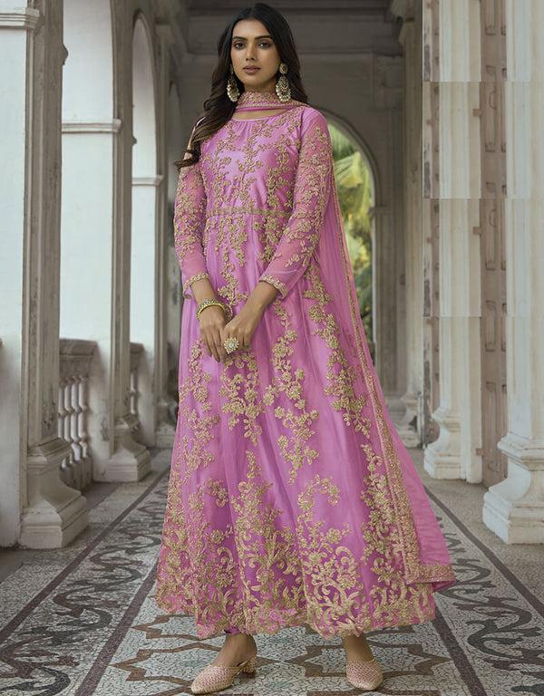 Turkish Rose Heavy Butterfly Net Pant Anarkali