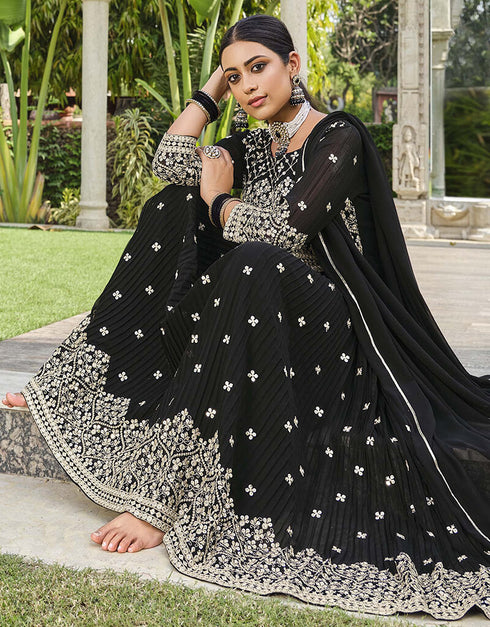 Black Pure Foux Georgette Lehenga Suit Salwar Kameez