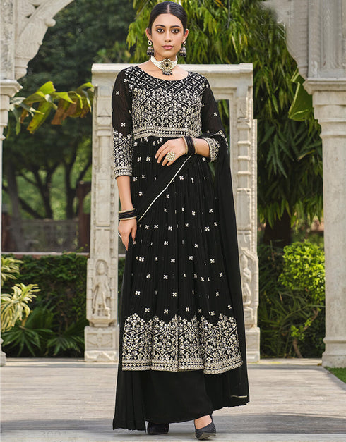 Black Pure Foux Georgette Lehenga Suit