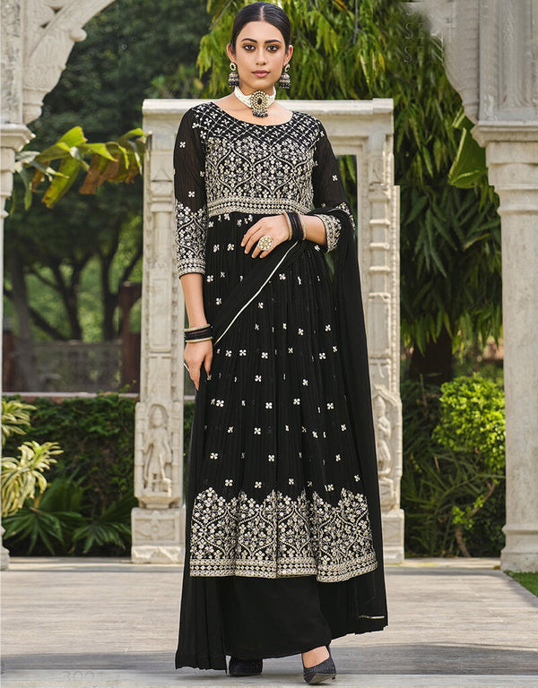 Black Pure Foux Georgette Lehenga Suit