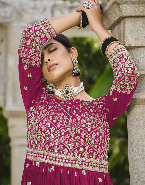 Pansy Purple Pure Foux Georgette Lehenga Suit Back View