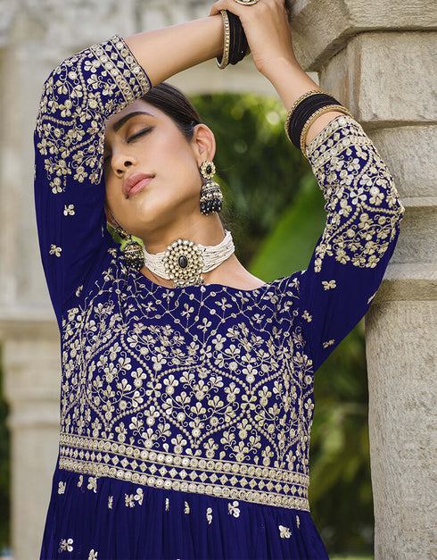 Gulf Blue Pure Foux Georgette Lehenga Suit Closure View