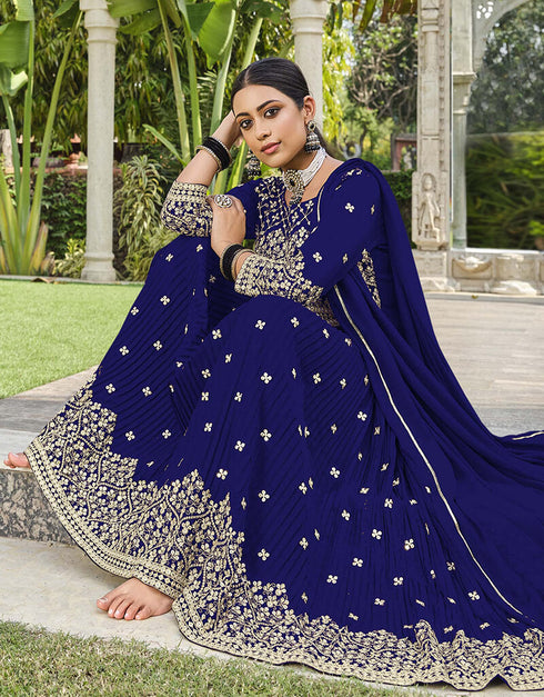 Gulf Blue Pure Foux Georgette Lehenga Suit Salwar Kameez