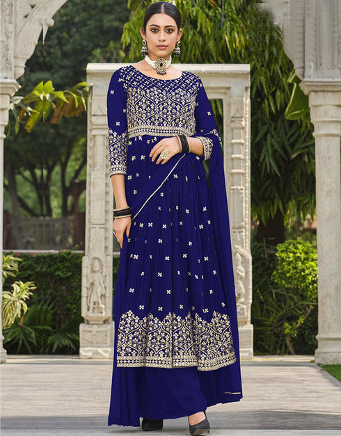 Gulf Blue Pure Foux Georgette Lehenga Suit