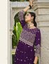 Deep Violet Pure Foux Georgette Lehenga Suit Closure View