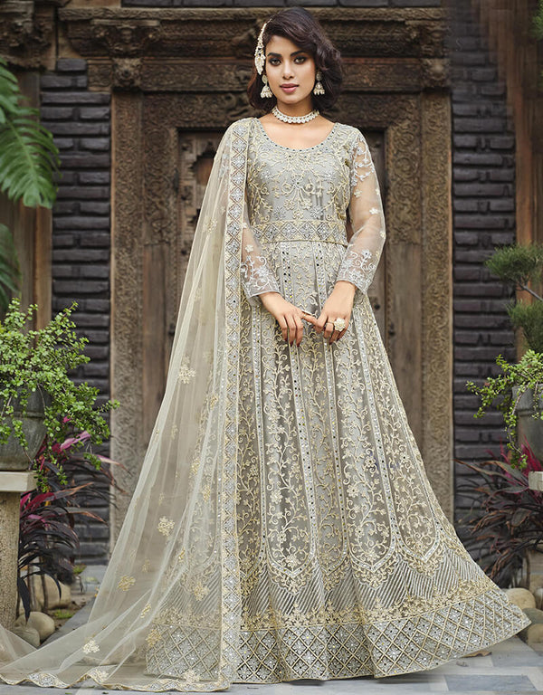 Grey Nickel Pure Butterfly Net Pant Anarkali