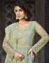 Greenish Grey Pure Butterfly Net Pant Anarkali Back View
