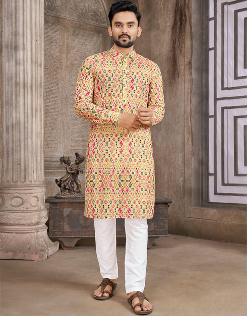 Peach Yellow Kurta Cotton Pant