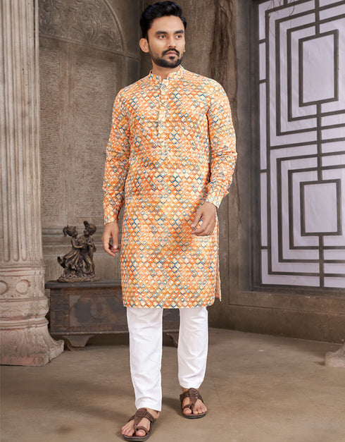 Mango Orange Kurta Cotton Chudiddar