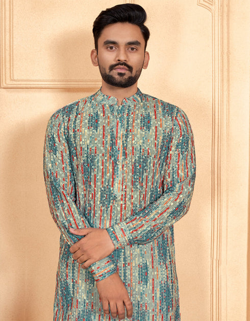 Blue Smoke Kurta Cotton Chudiddar Closure View