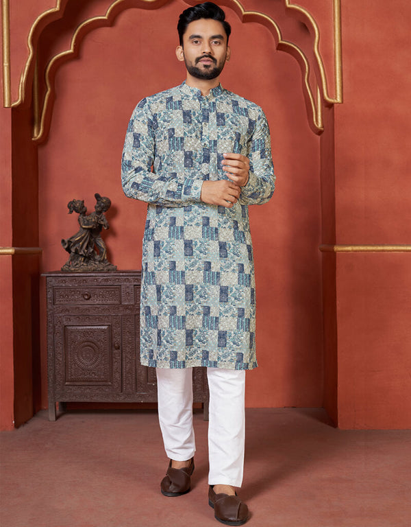 Blue Grey Kurta 14 kg Heavy Rayon Pant