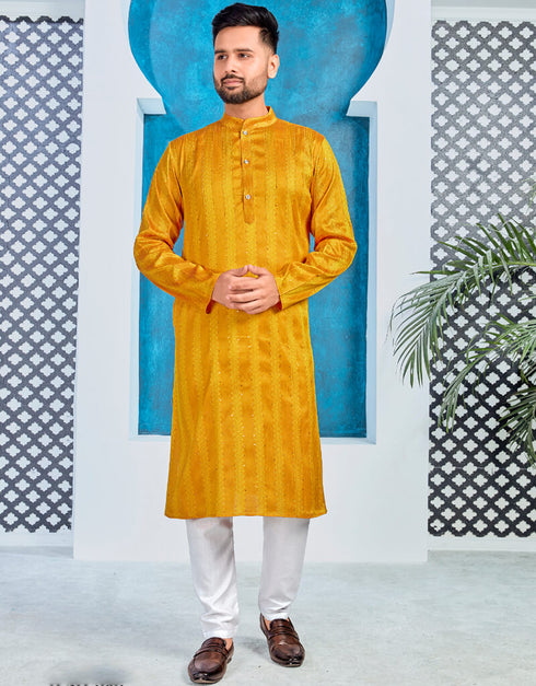 Bee Yellow Kurta Heavy Jacquard Silk Pant