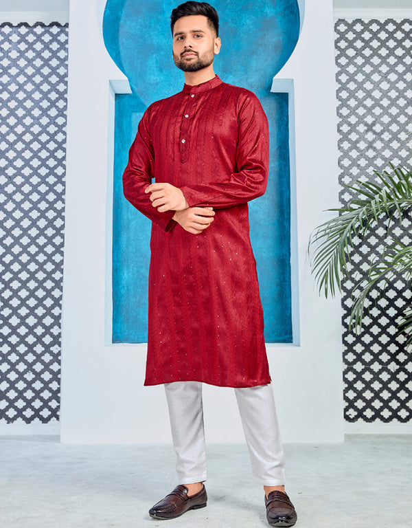 Red Wine Kurta Heavy Jacquard Silk Pant