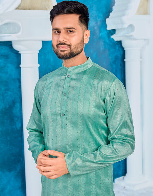 Summer Green Kurta Heavy Jacquard Silk Pant Closure View