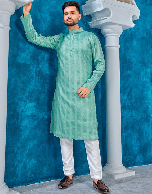 Summer Green Kurta Heavy Jacquard Silk Pant