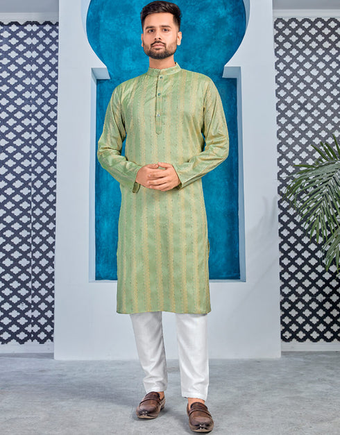Thistle Green Kurta Heavy Jacquard Silk Pant