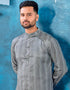 Cool Grey Kurta Heavy Jacquard Silk Pant Closure View
