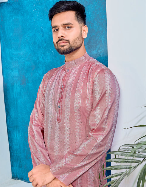 Oriental Pink Kurta Heavy Jacquard Silk Pant Closure View
