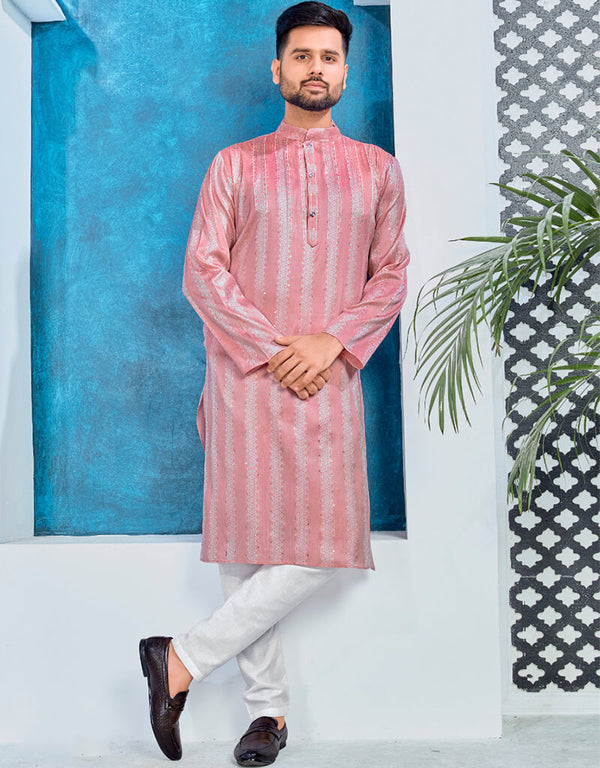 Oriental Pink Kurta Heavy Jacquard Silk Pant