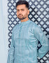 Cloudy Blue Kurta Heavy Jacquard Silk Pant Closure View