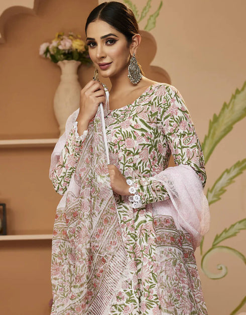 Cavern Pink Cotton Pant Anarkali Closure View